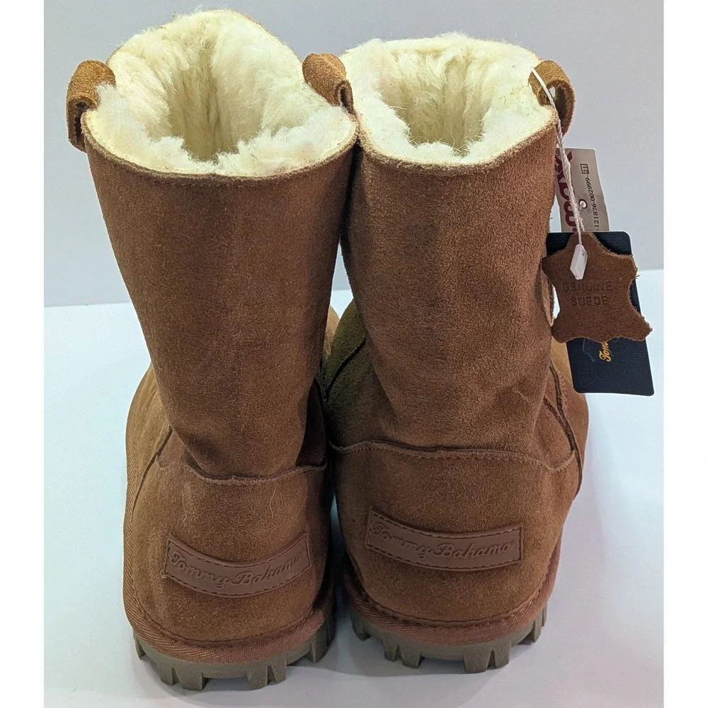 Tommy Bahama Suede Boots Womens 8 Brown New Faux Fur Lined Mid Calf Hibiscus